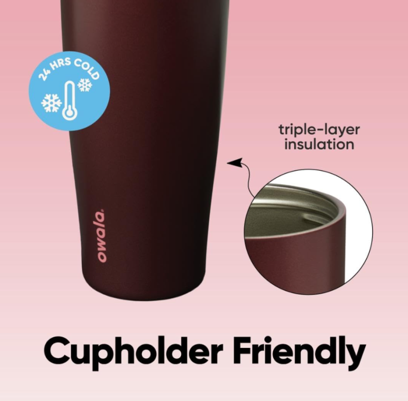 Owala Freesip Tumbler InsulatedStainless Steel Water BottleBlack Cherry 40 Oz